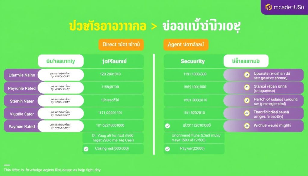 ภาพเปรียบเทียบระหว่างเว็บตรงและเว็บเอเย่นต์ แสดงข้อดีข้อเสียของแต่ละประเภท