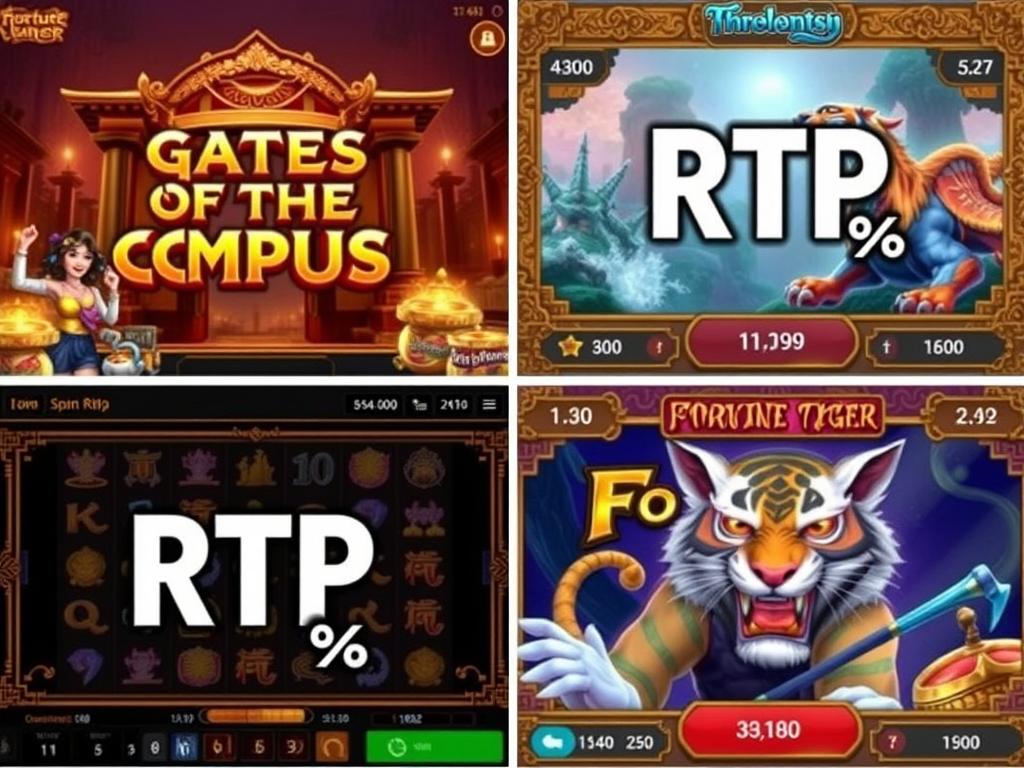 ภาพแสดงเกมสล็อตที่มี RTP สูง เช่น Gates of Olympus และ Fortune Tiger