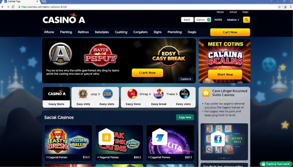 ภาพแสดงหน้าเว็บไซต์ Casino พร้อมโปรโมชั่นและเกม สล็อตแตกง่าย