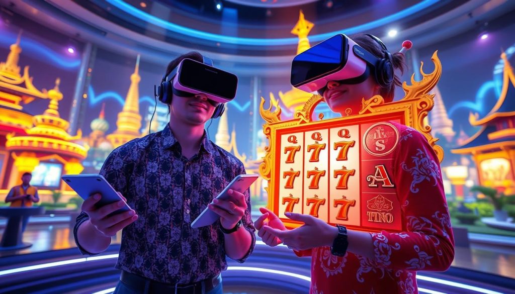 ภาพแสดงอนาคตของสล็อตออนไลน์ในประเทศไทยด้วยเทคโนโลยี AR และ VR